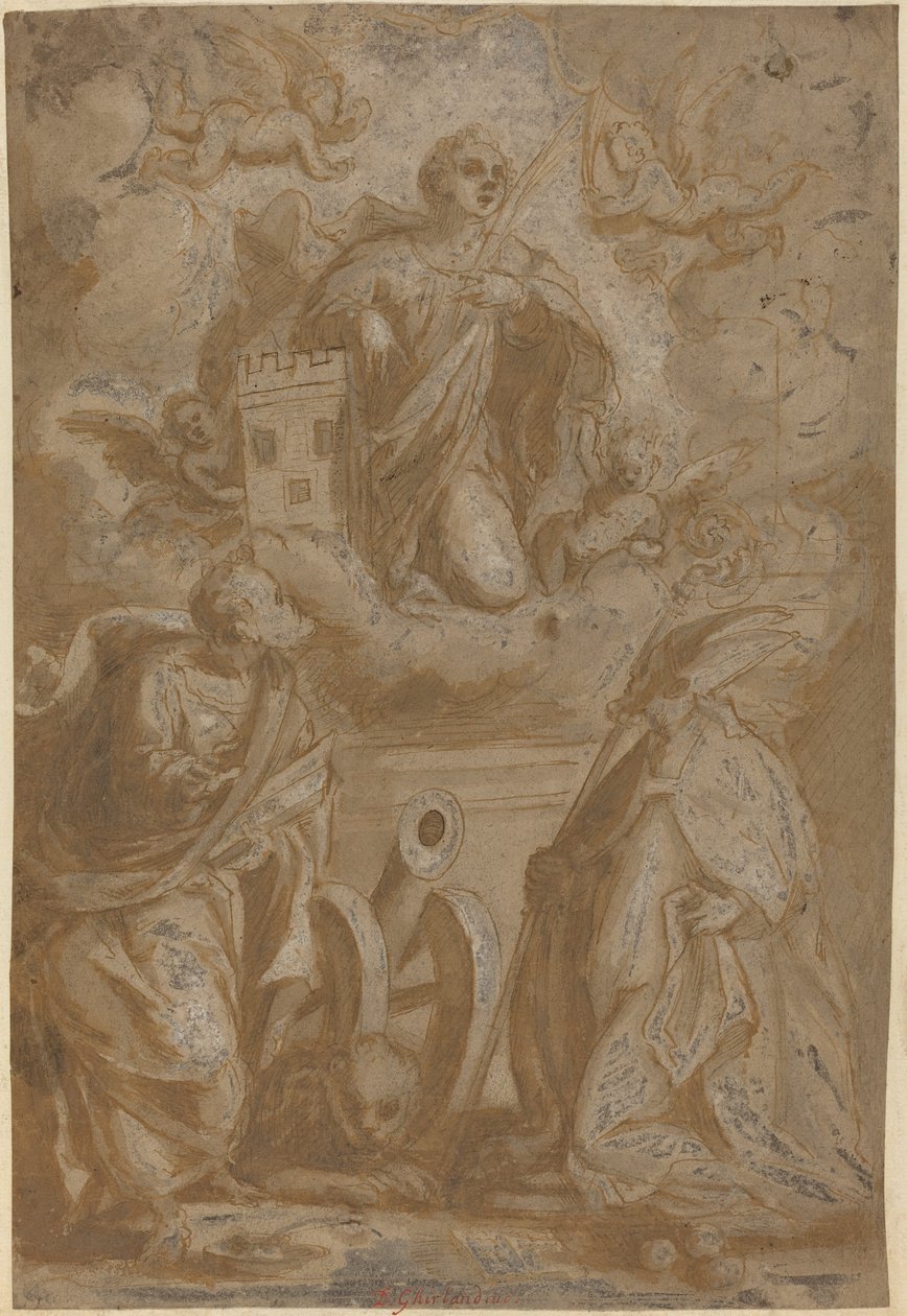 Saint Barbara in Glory with Saints Nicholas and Jerome by Italian 16th Century