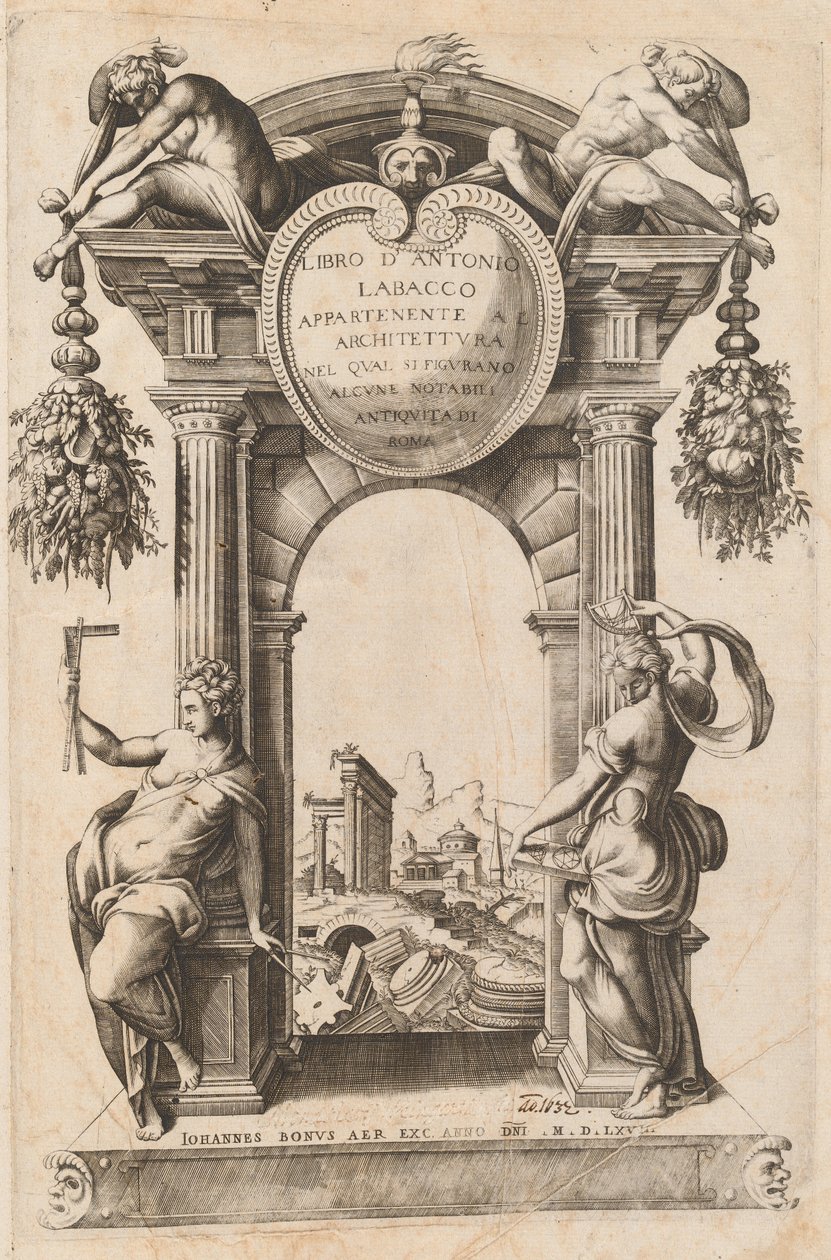 Book Belonging to Architecture [Title Page] by Italian 16th Century, after Antonio Labacco, published by Giovanni Boni