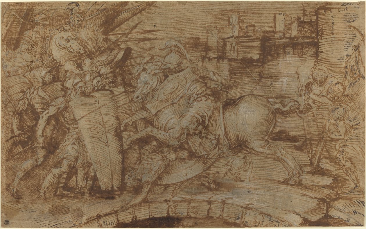 Horatius Cocles Defending Rome by Italian 16th Century or Master of the Victoria and Albert Diableries