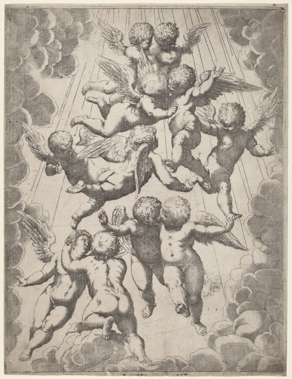 A Group of Angels in Glory by Italian 17th Century, after Guido Reni, after Luca Cambiaso