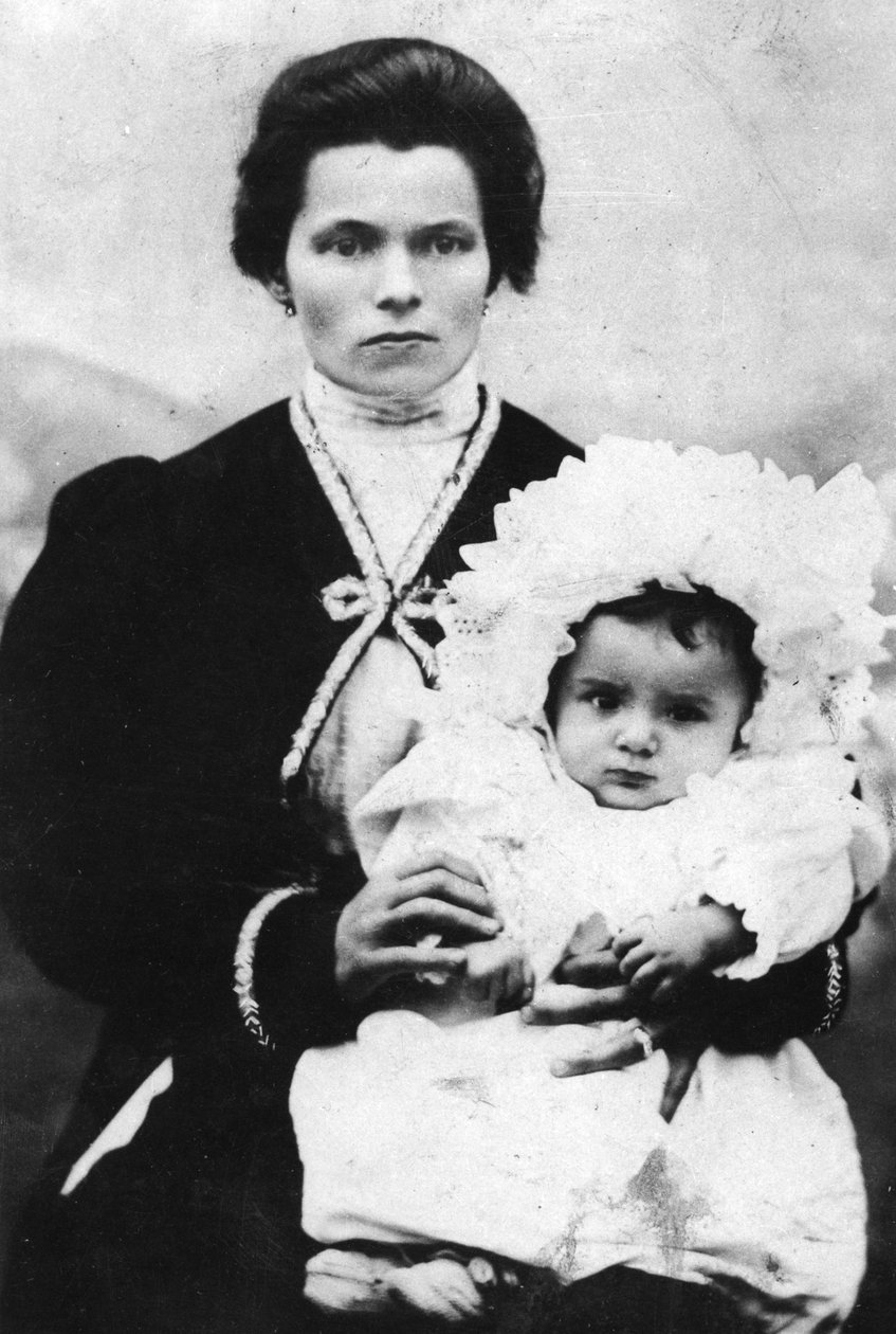 Benito Mussolini as a child with his mother Rosa Maltoni - 1884 - Benito Mussolini in the arms of his mother Rosa Maltoni by Italian Photographer