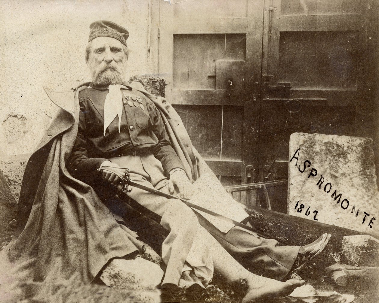 Giuseppe Garibaldi in Aspromonte, with injured leg in 1862 by Italian Photographer