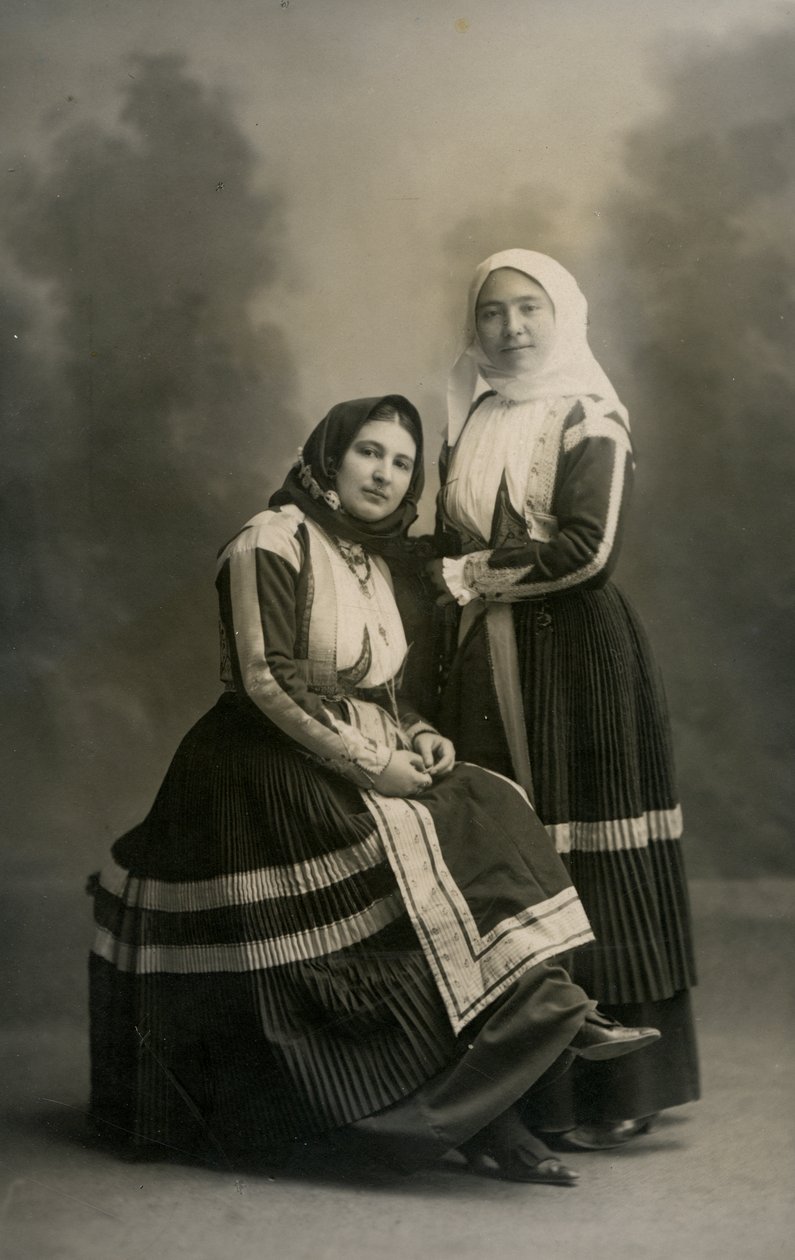 Two women wearing traditional costumes, Fonni, Sardinia, Italy, circa 1915 by Italian Photographer