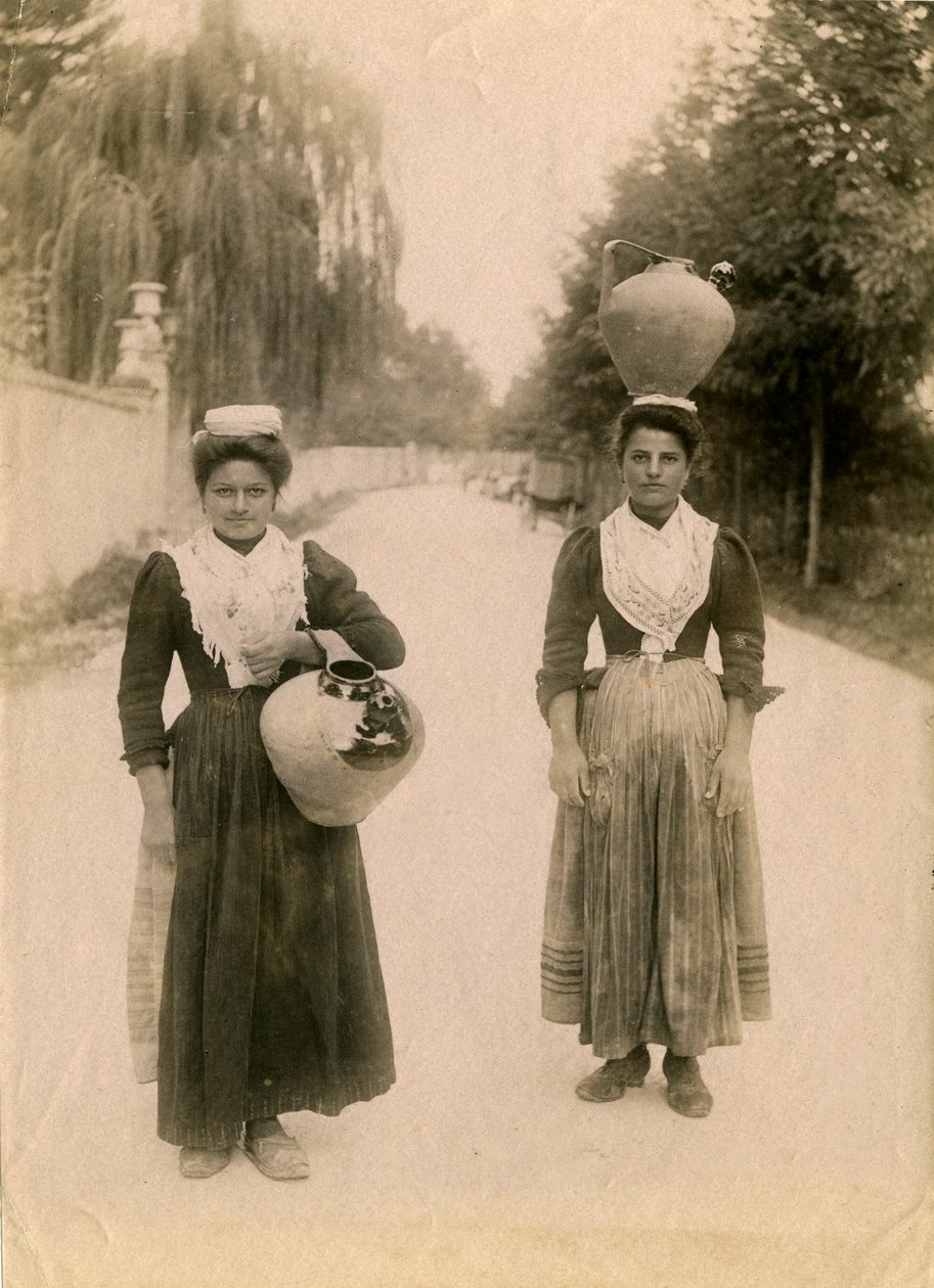 Two Young Women with Terracotta Jars, Roccaraso, Abruzzo, Italy, ca 1905 by Italian Photographer