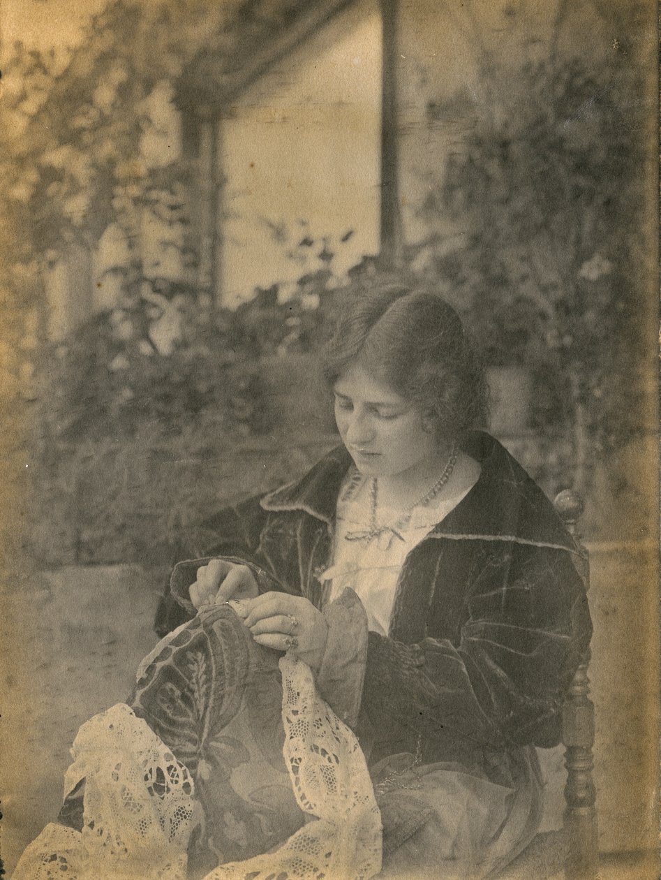 Woman Sewing Lace Dress, Italy, ca 1910 by Italian Photographer