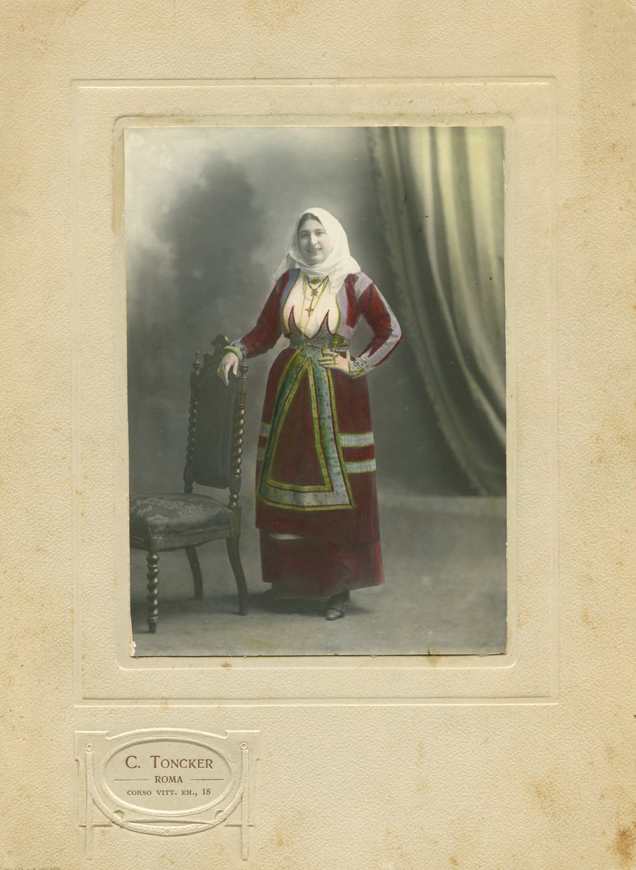 Woman Wearing Traditional Dress, Sardinia, Italy, photograph by Camillo Toncker, Rome, ca 1910 by Italian Photographer
