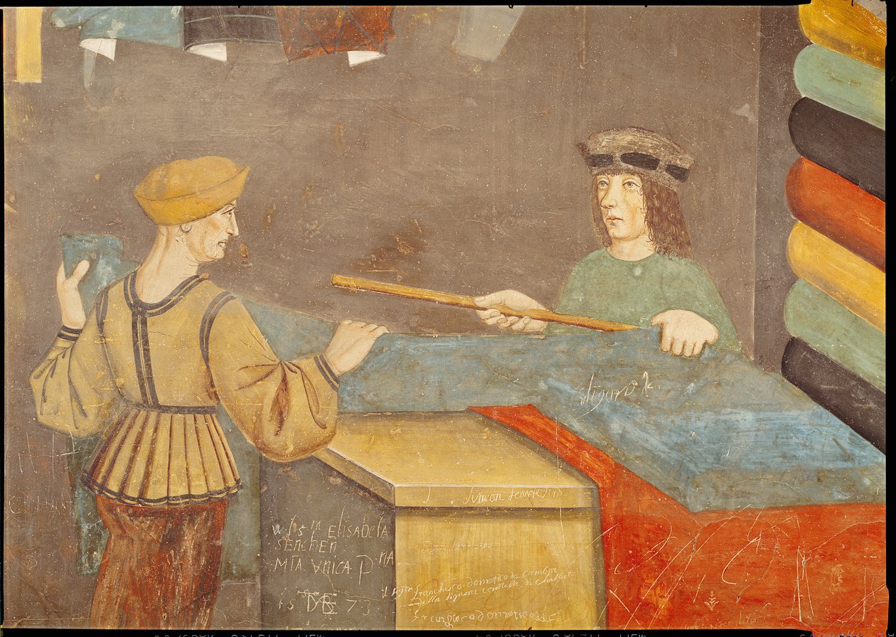 A Cloth Merchant Measuring Cloth by Italian School