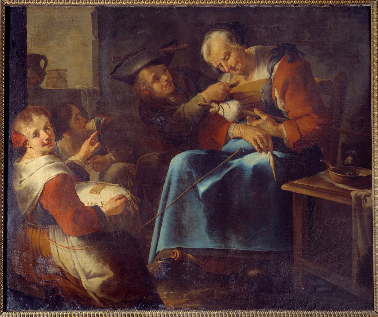 A Sleeping Old Filmmaker Surrounded by Children by Italian School