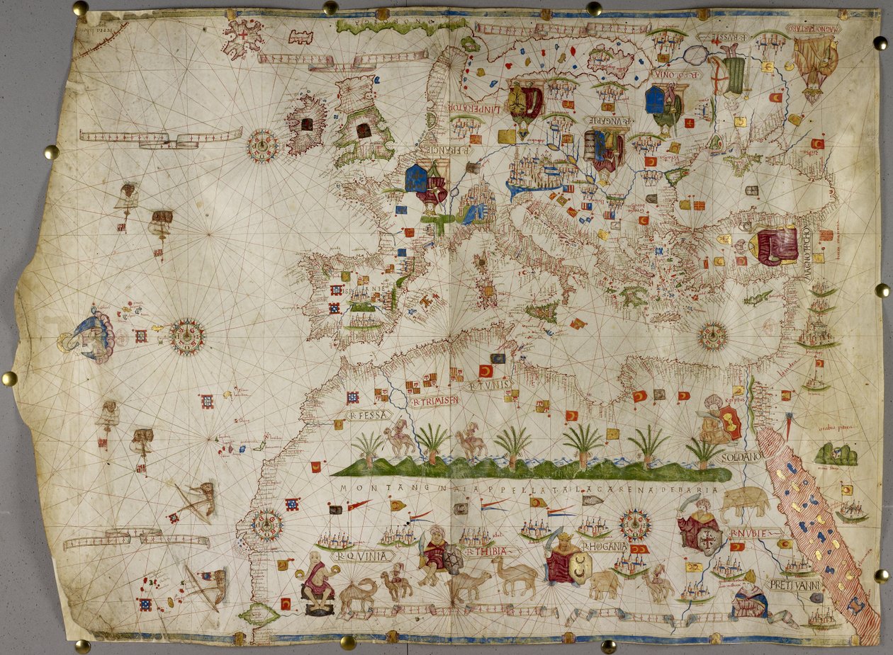 Map of Europe, Asia Minor, and Africa, as far south as Cape Rosso, vellum by Italian School