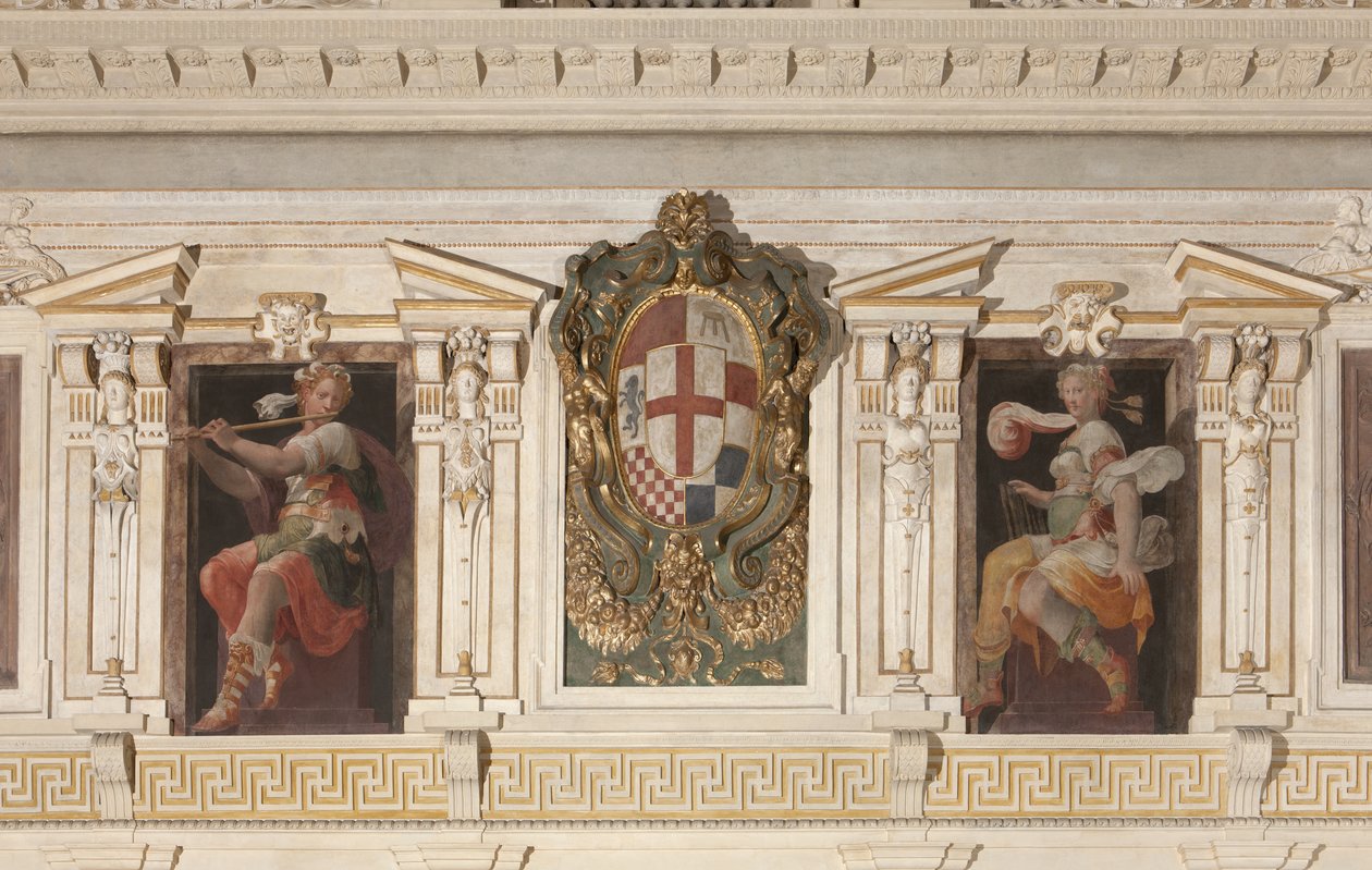Allegorical Figures and coat of arms of Marino family by Italian School