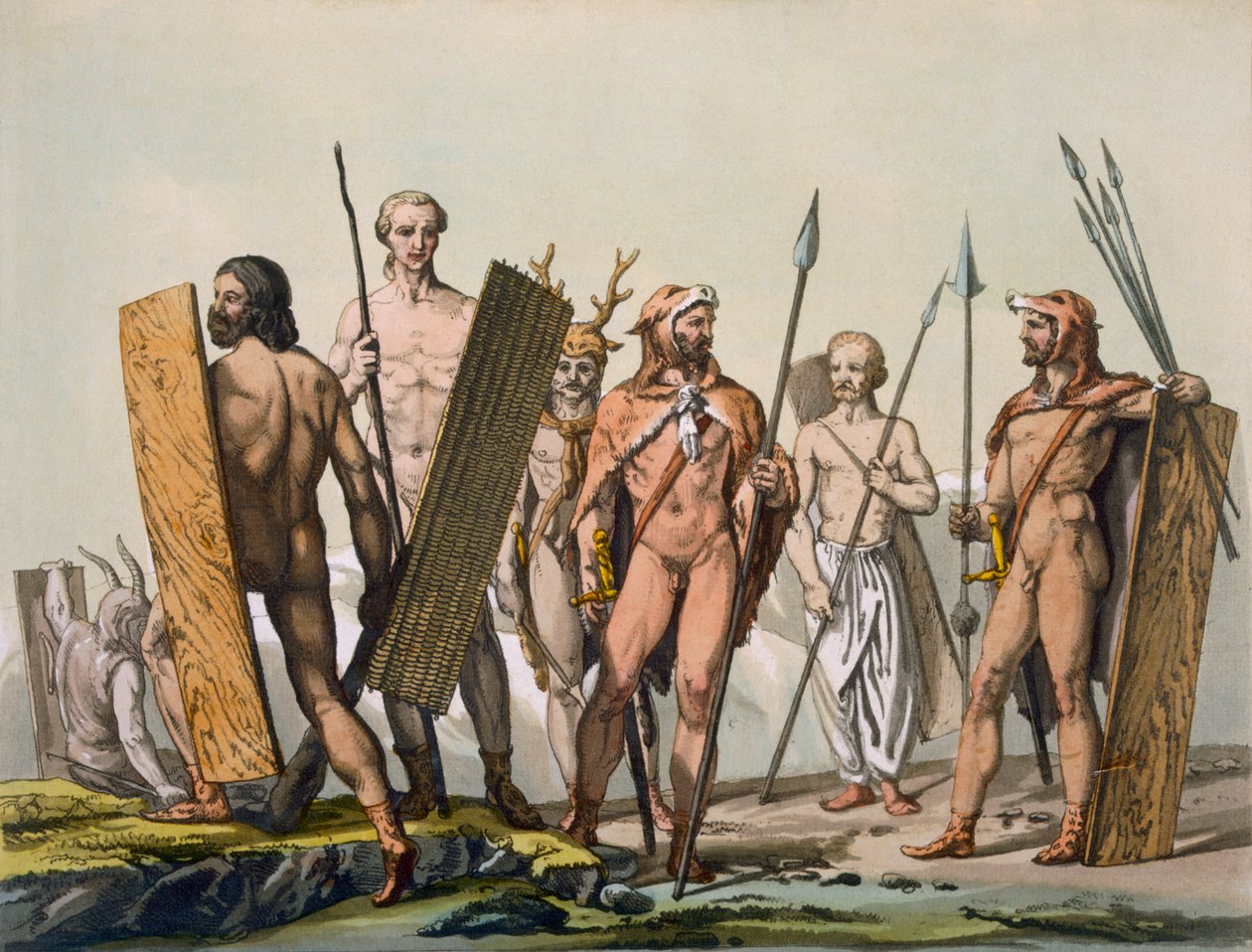 Ancient Celtic Warriors Dressed for Battle, with a Shaman, c.1800-18 by Italian School
