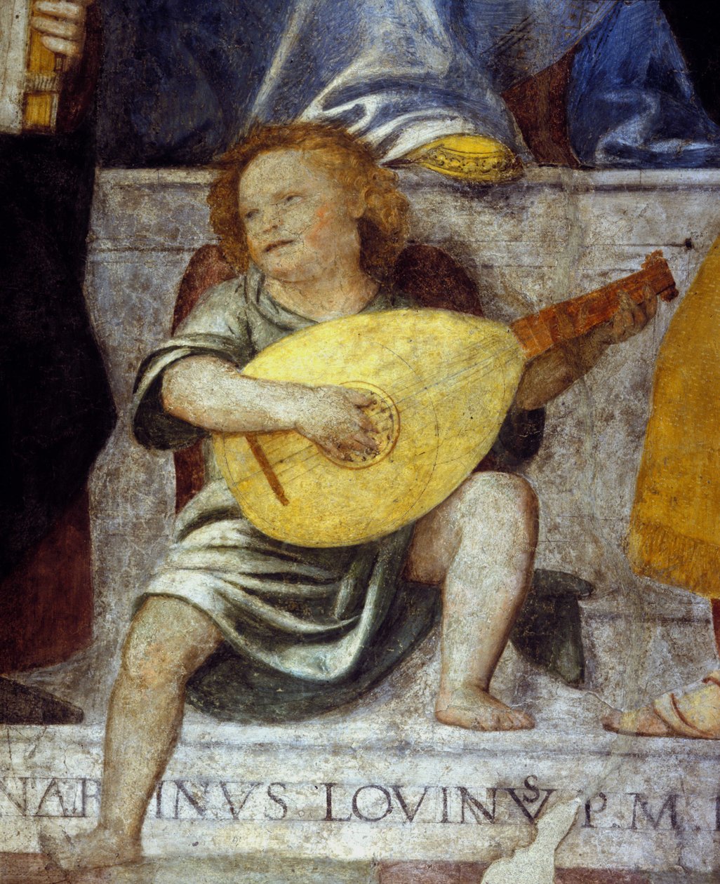 Angel musician playing lute. (detail) by Italian School