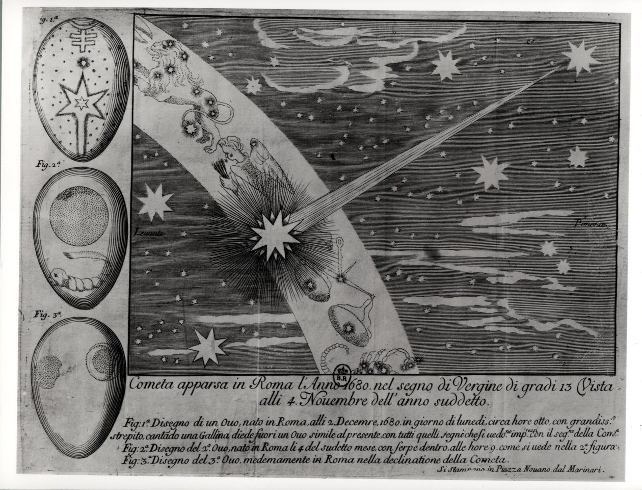 Astrological diagram of the comet that appeared in Rome during Virgo and remained visible until November 1680 by Italian School