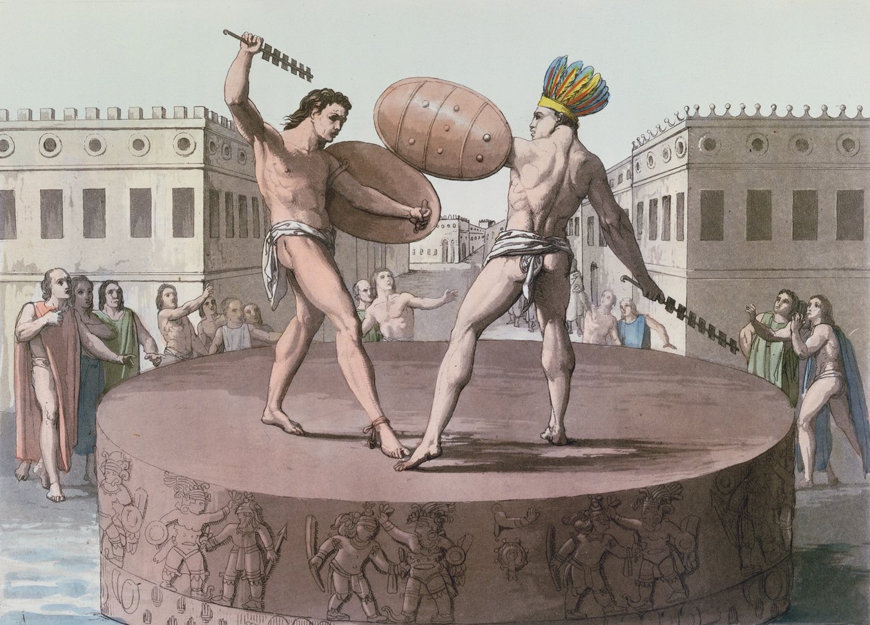 Aztec Warriors in Combat on a Cuauhxicalli, c.1820 by Italian School
