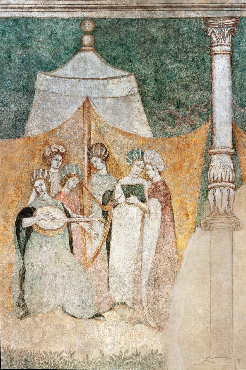 Bicocca degli Arcimboldi: 15th century fresco, detail of women playing music (detail) by Italian School
