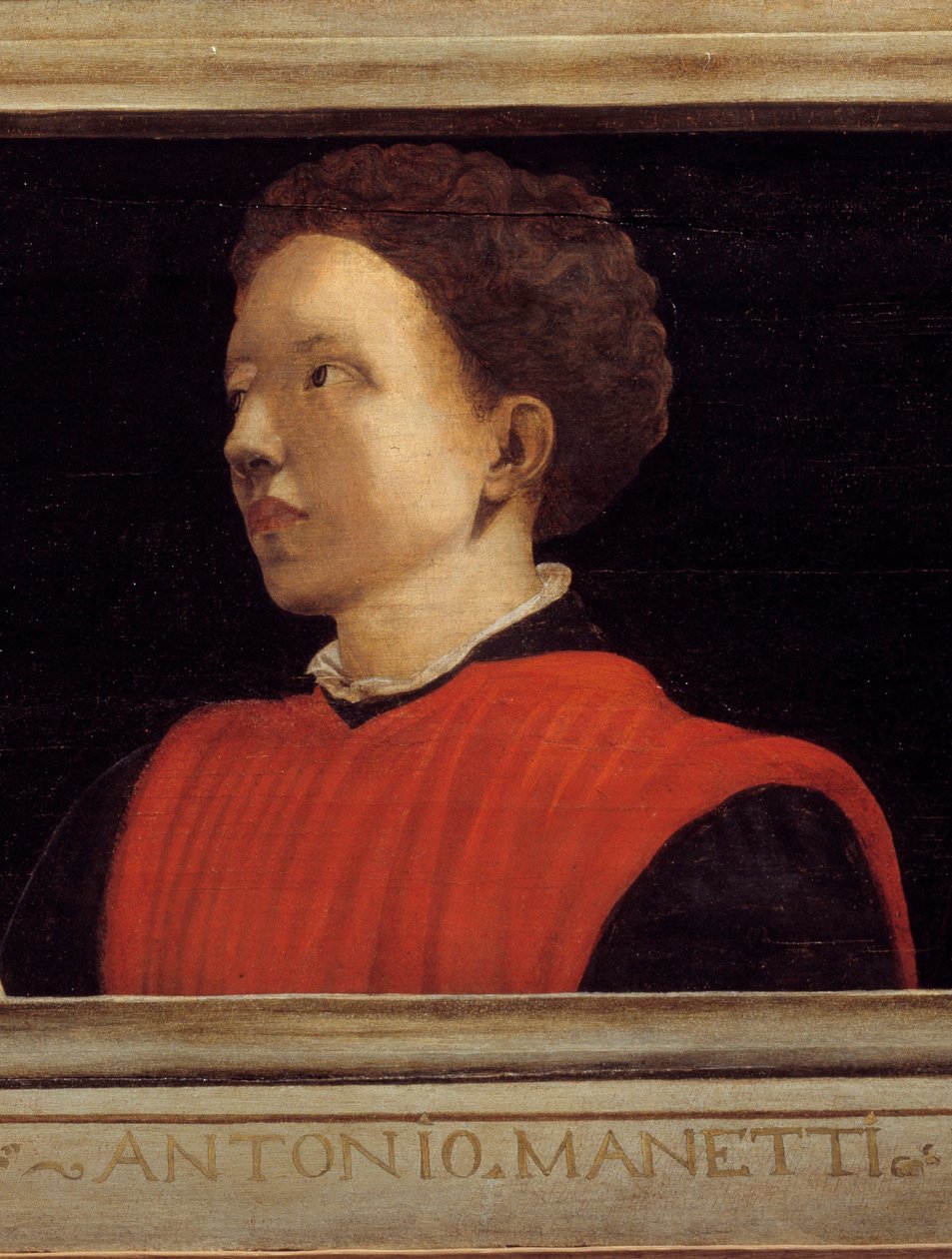 Cassone featuring 5 portraits of the Master of the Florentine Renaissance (detail) with the portrait of Manetti Rutilio di Lorenzo (1571-1639). Italian school of the 16th century. The inscription below is probably successive. Musee du Louvre, Paris. by Italian School