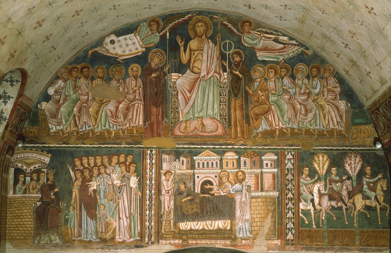 Christ enthroned between the Virgin, John the Baptist, the Apostles and two Angels by Italian School