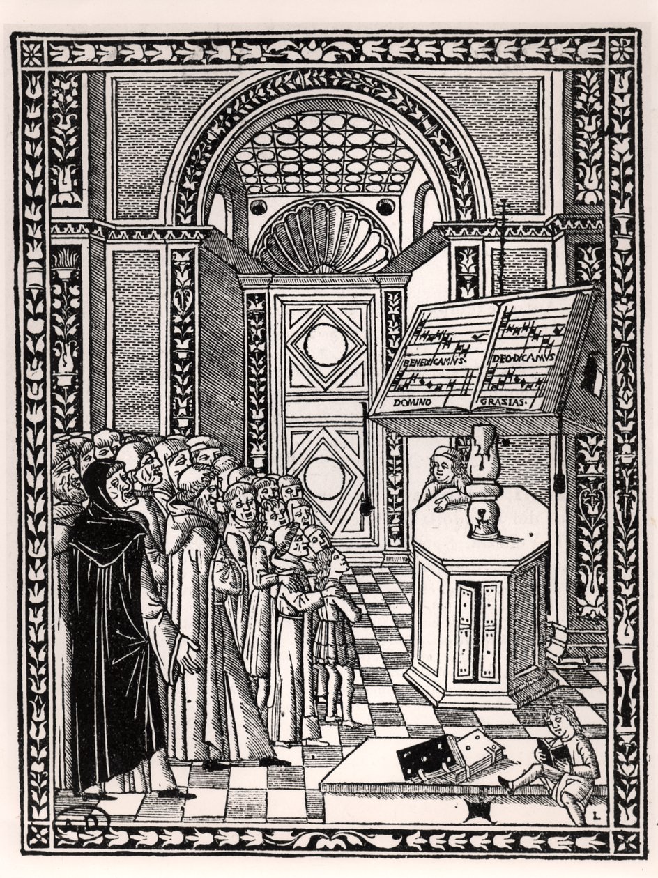 Church choir, illustration from Practica Musicae by Franchino Gaffurio, published in Venice 1512 by Italian School