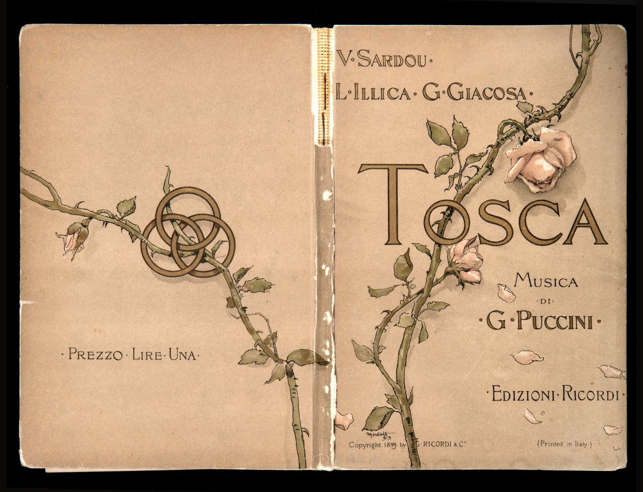 Cover, Libretto of Tosca by Giacomo Puccini, Edizione Ricordi, Italy by Italian School