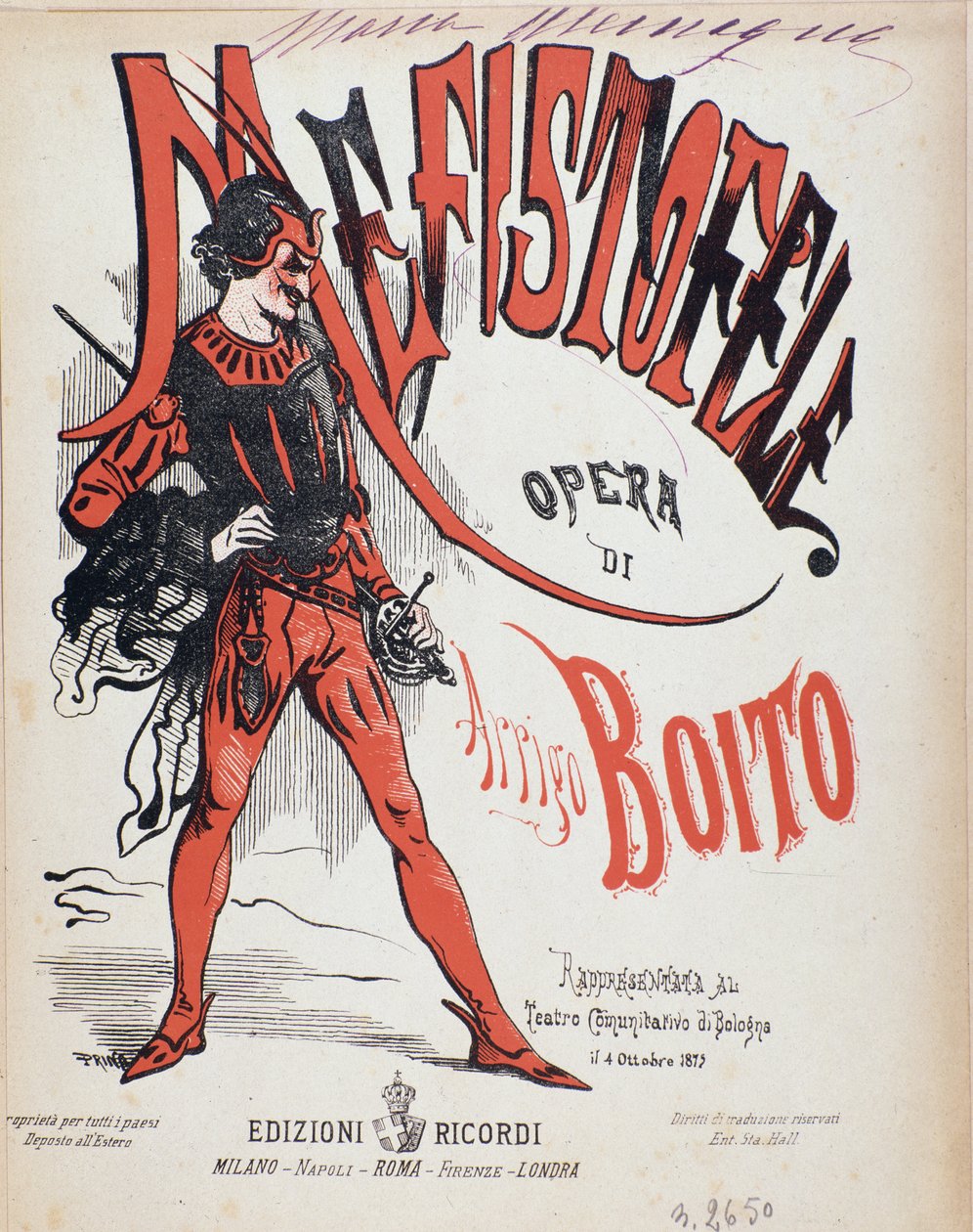 Cover of musical score of Mefistofele opera by Italian School
