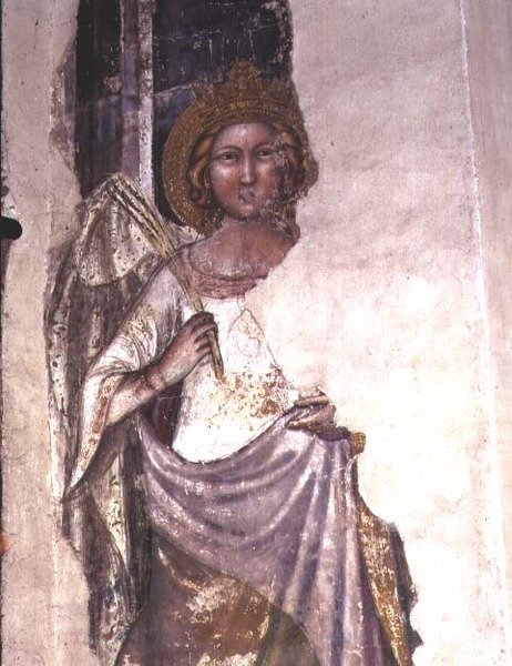 Crowned figure holding a palm frond, possibly an angel by Italian School