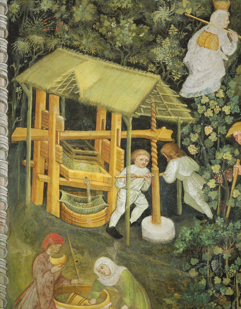 Crushing grapes. The wine press by Italian School