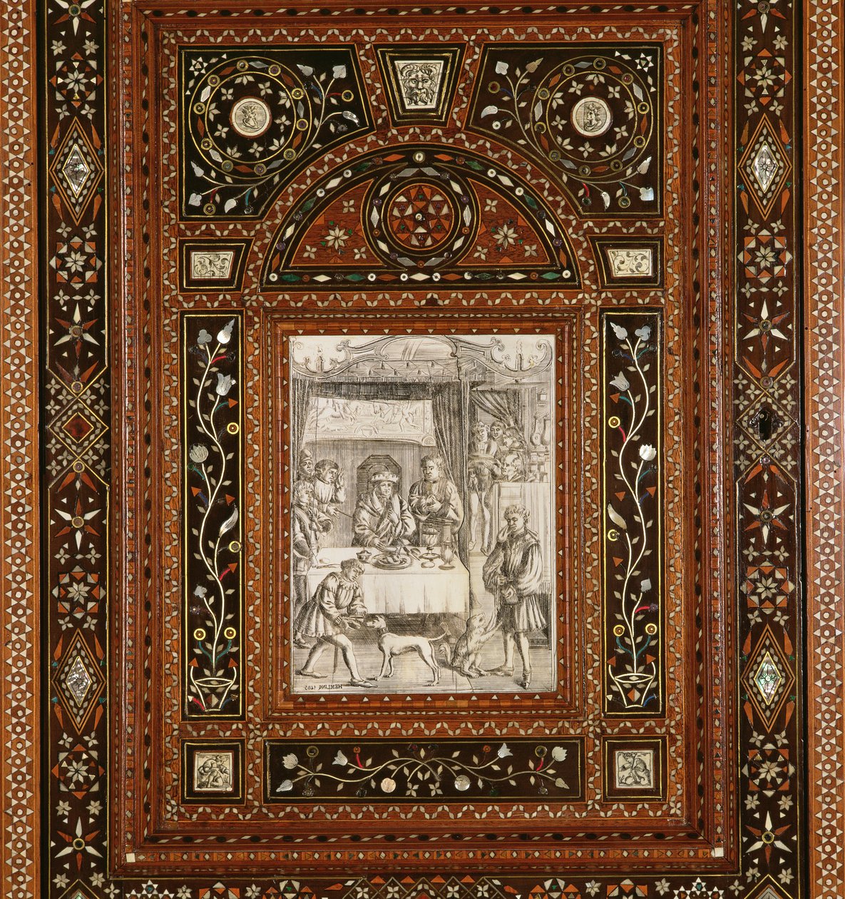 (detail) Engraving on ivory, after Memling, from a cabinet given to Mary Queen of Scots and Francis II as a wedding gift by Italian School