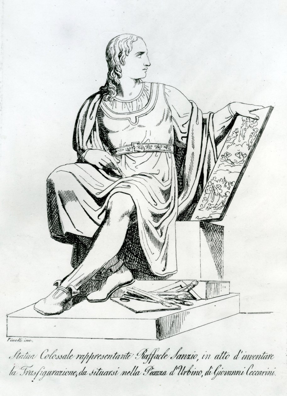 Drawing of a statue by Giovanni Ceccarini of Raffaello Sanzio da Urbino by Italian School