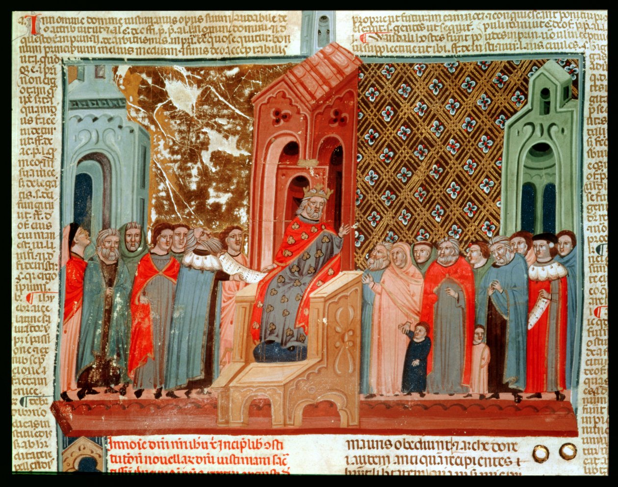 Emperor Justinian (483-565) and His Court, from Justinianus Istitutiones by Italian School