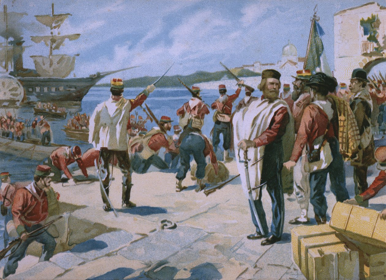 Expedition of the Thousand under the leadership of Giuseppe Garibaldi, landing at Marsala, Sicily, 1860 by Italian School