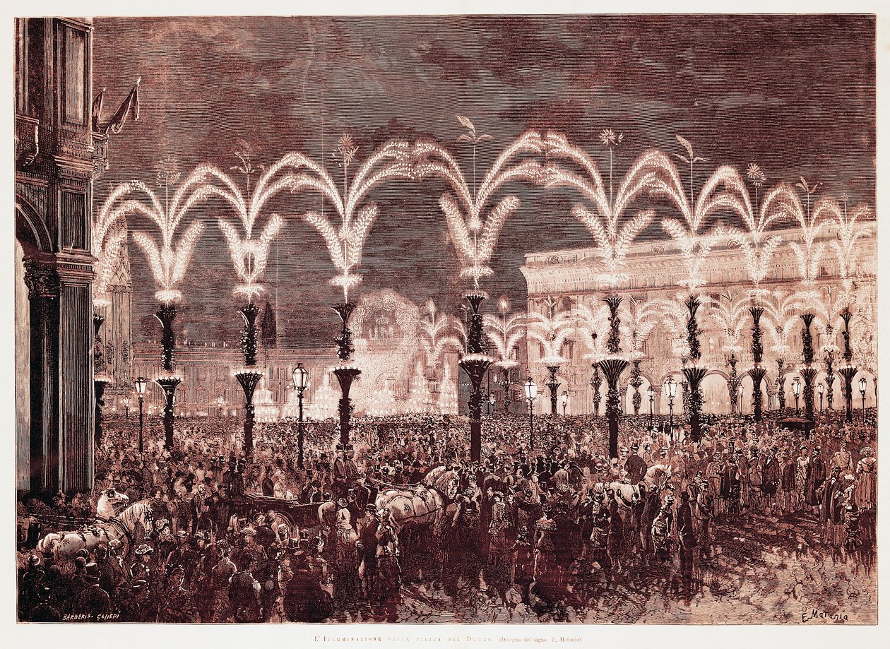 Gas lighting in Cathedral Square in Milan by Italian School