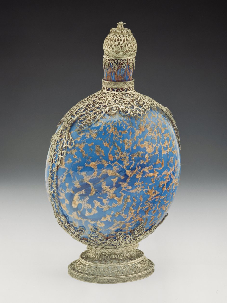 Gilded Blue Flask With Filigree Mount, Venetian by Italian School