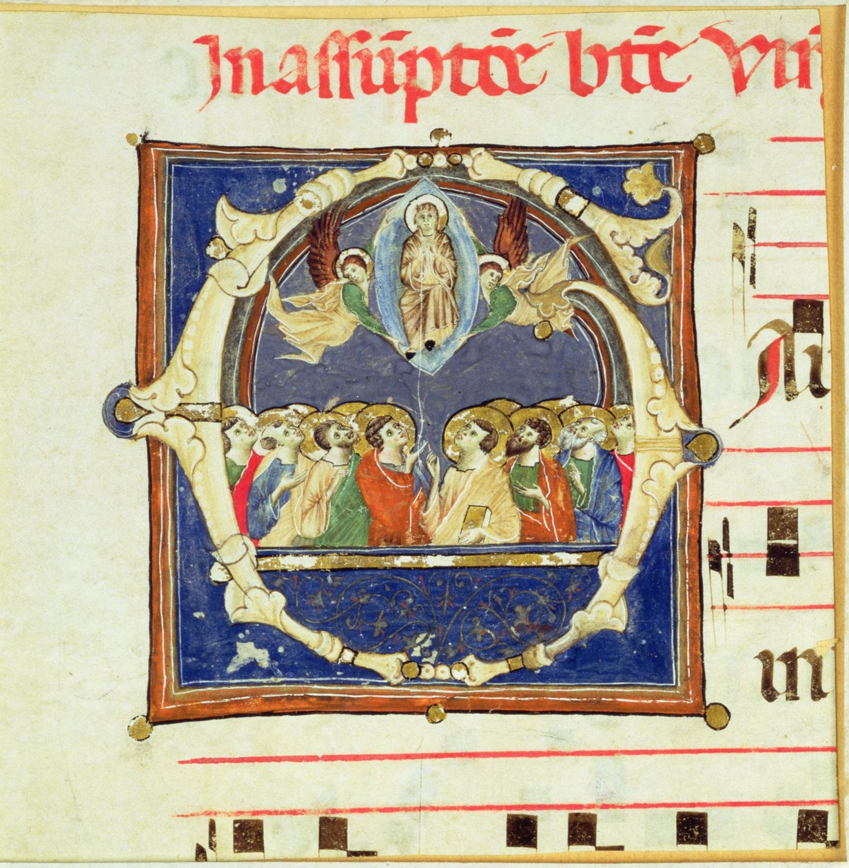 Historiated initial G depicting the Assumption of the Virgin by Italian School