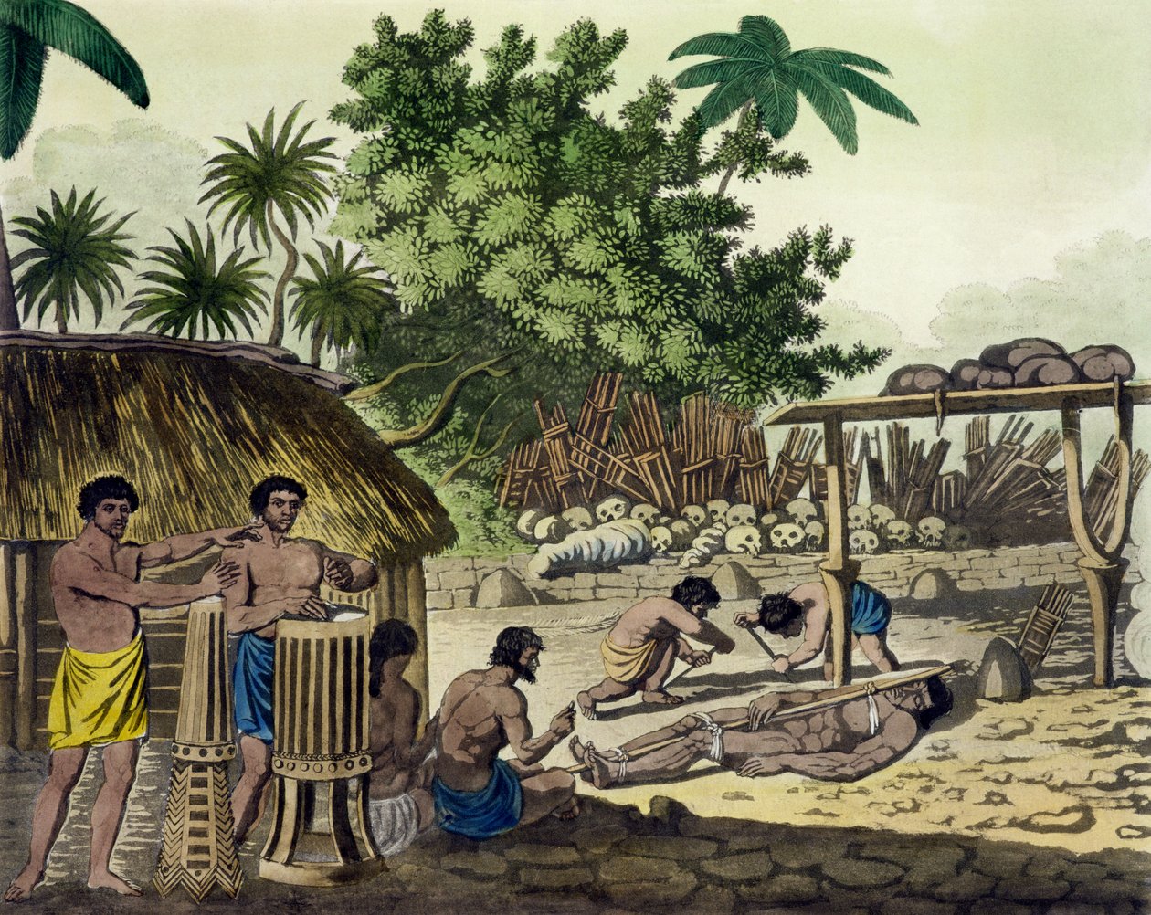 Human Sacrifice at Otaheite, plate 84 from Le Costume Ancien et Moderne, by Jules Ferrario by Italian School