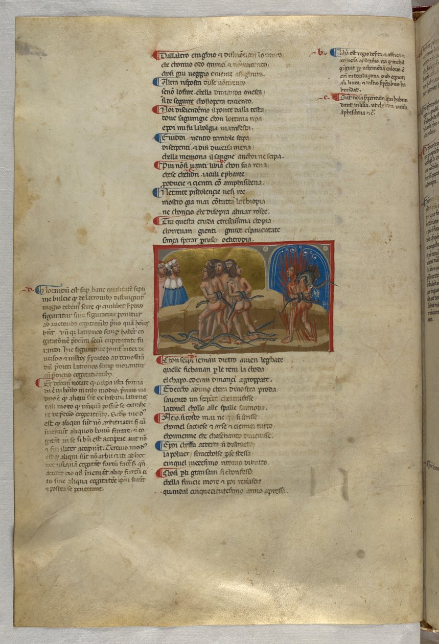 Inferno: A group of thieves, one of whom, Vanni Fucci, is attacked by a dragon and devoured by flames by Italian School