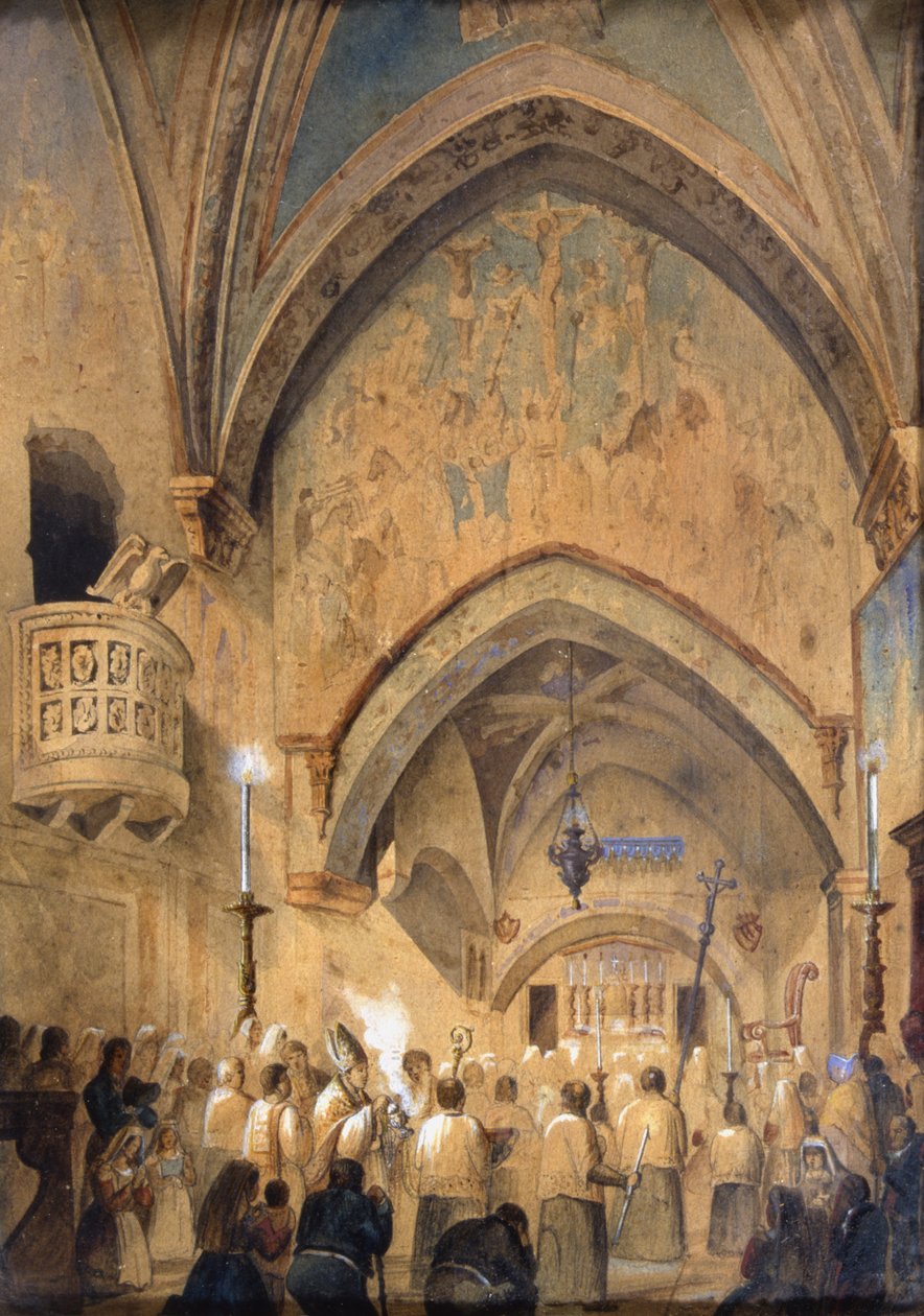 Interior of the Sacro Speco, Subiaco, Italy by Italian School