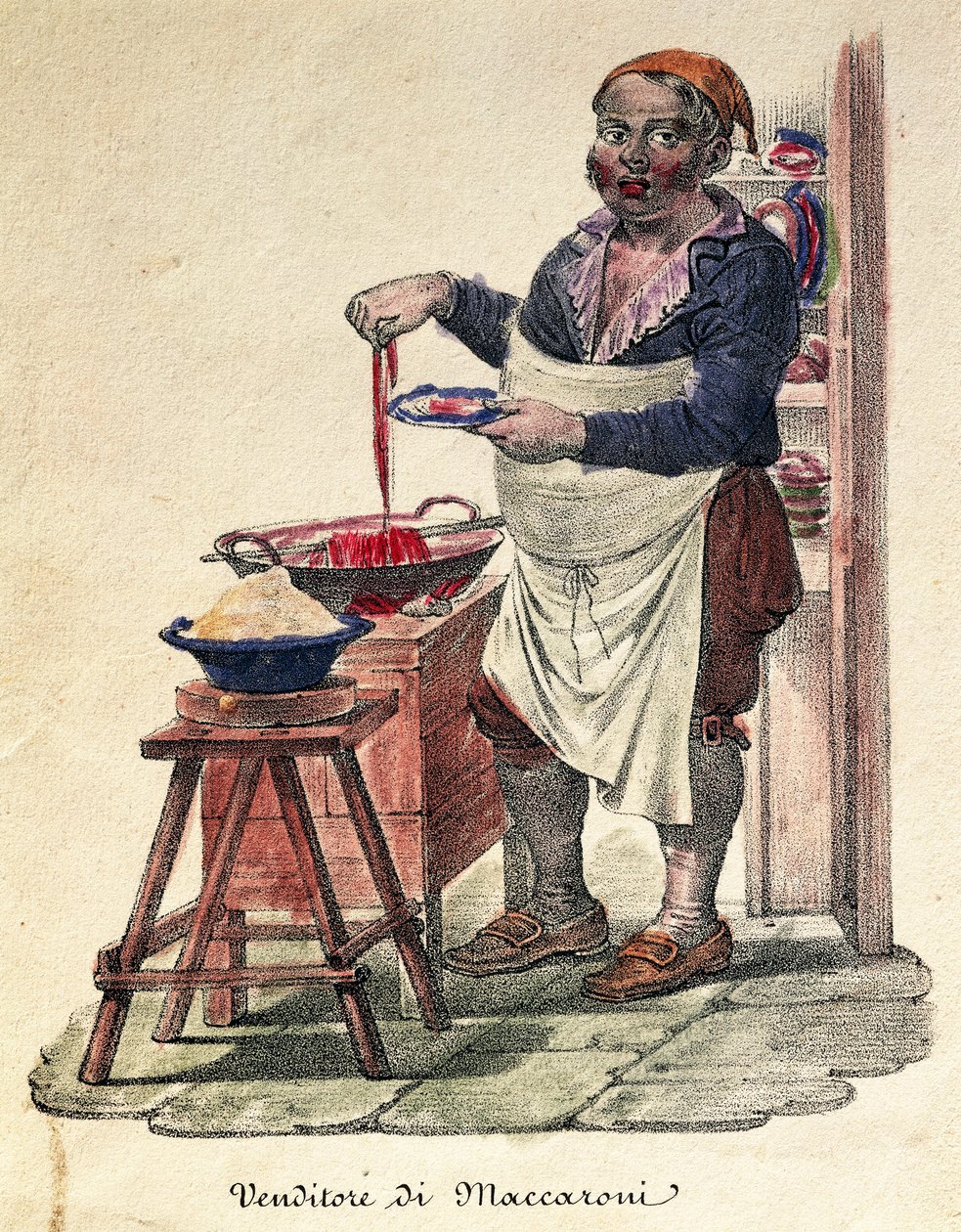Macaroni seller (print) by Italian School