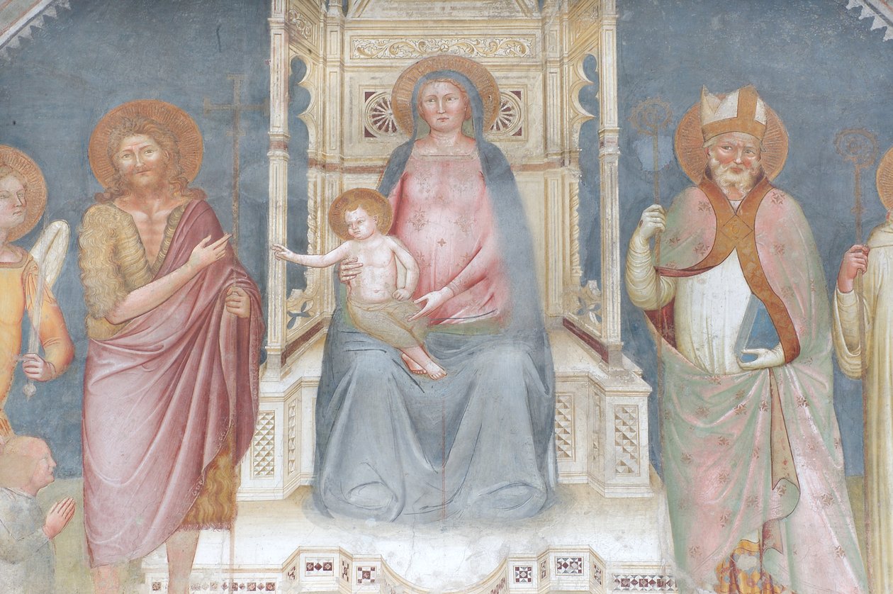 Madonna and Child, Angel Gabriel, Saint John the Baptist, Saint Ambrose, Saint Bernard by Italian School