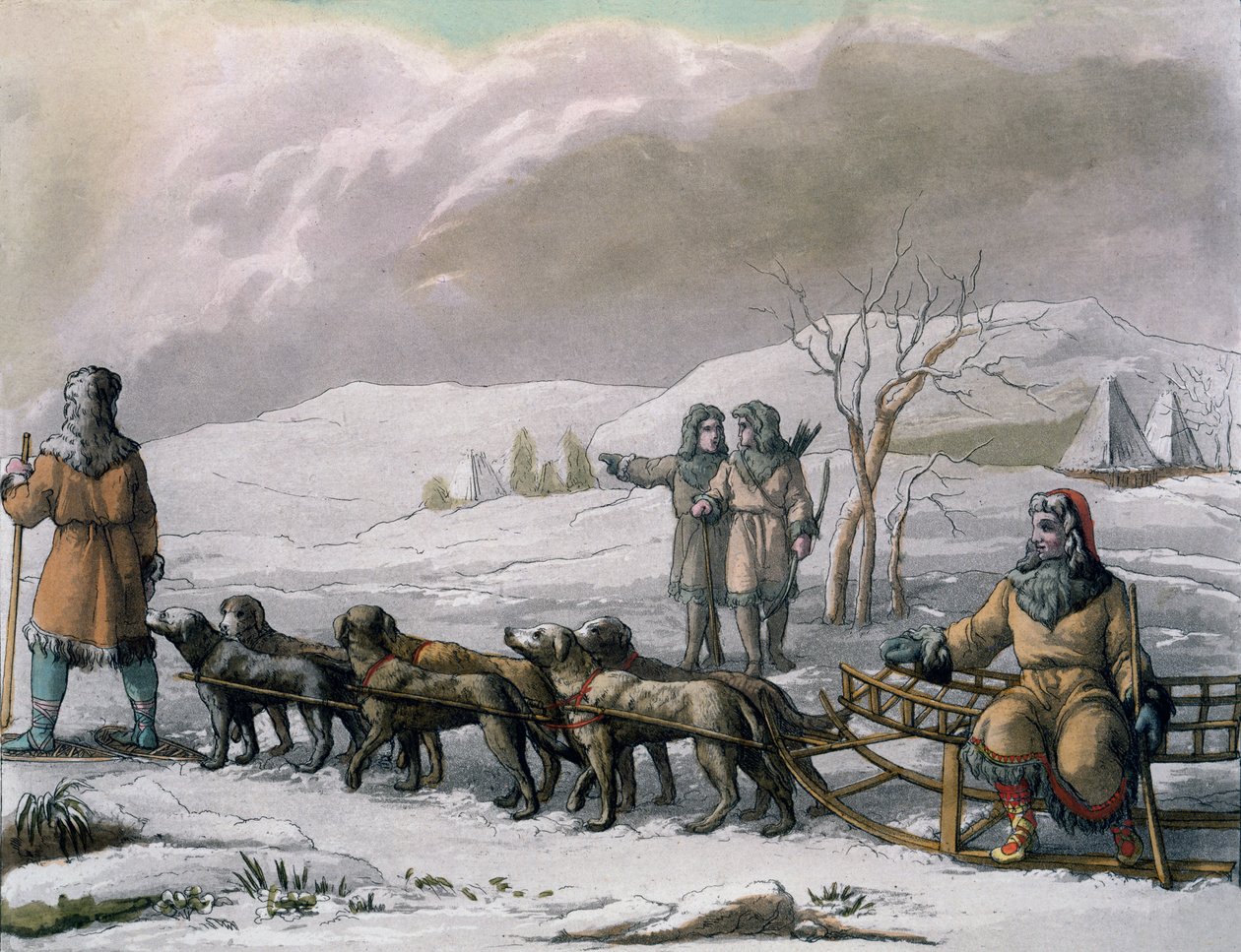 Men of Kamchatska, with a dog sleigh, from Costumi dei... by Giulio Ferrario, c.1820s-30s by Italian School
