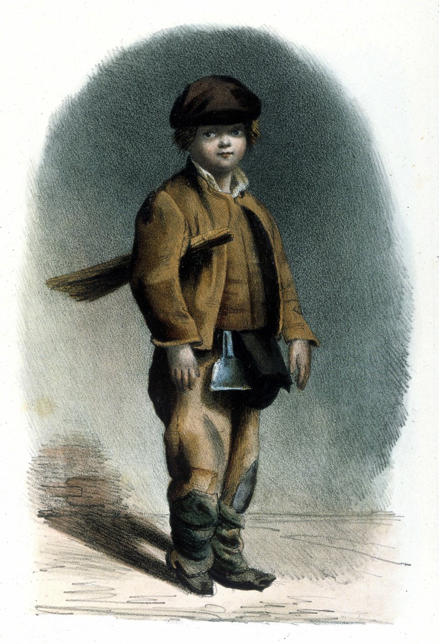 Milanese metier: a chimney sweep. 1830 Locarno engraving by Italian School