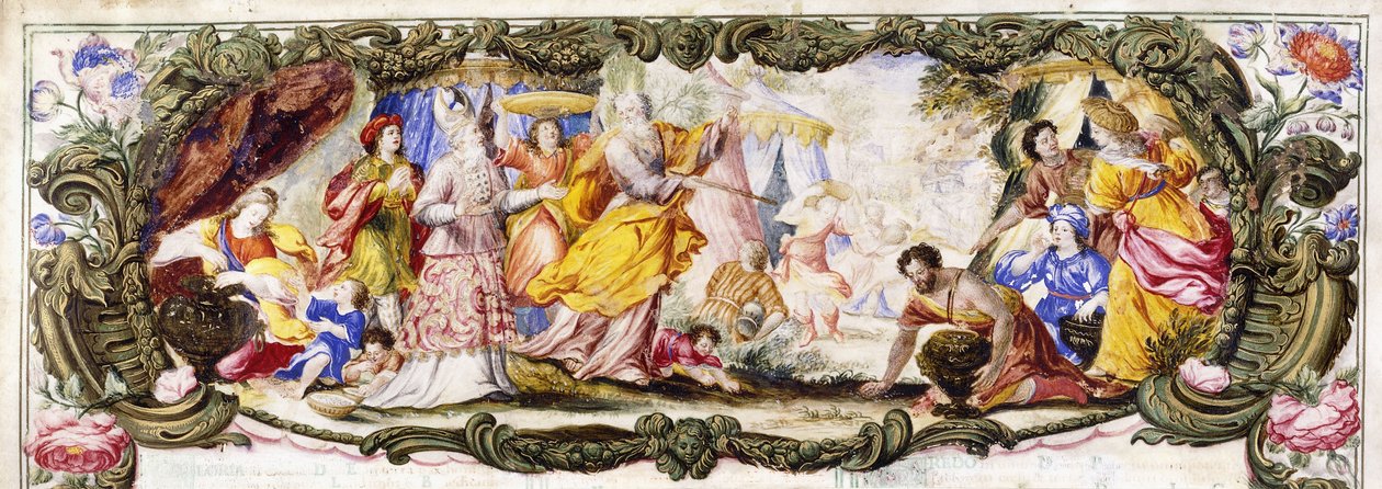 Moses, Aaron and the children of Israel in the wilderness gathering Manna by Italian School