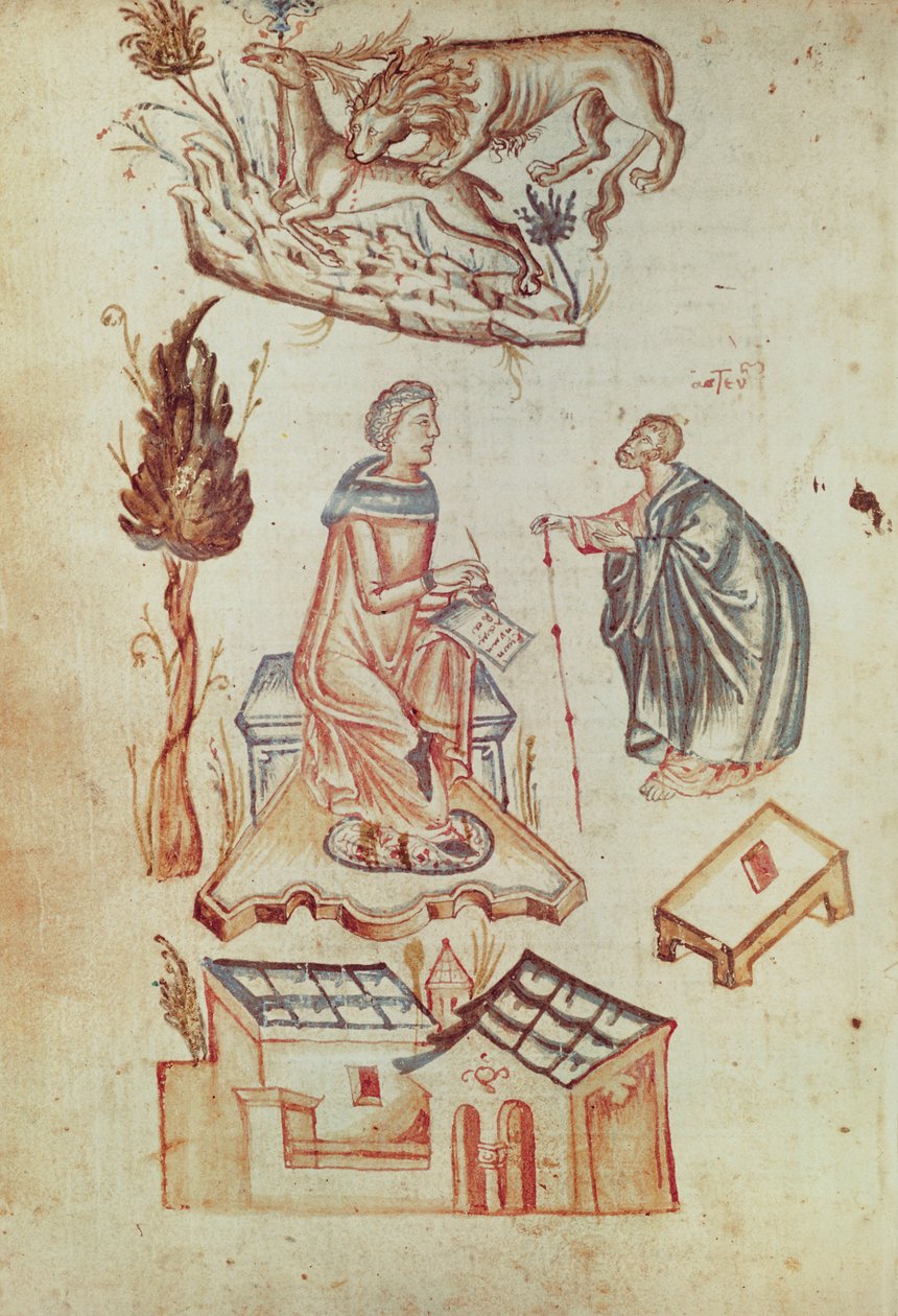 An open-air medical consultation in antiquity, from a collection of scientific texts by Italian School