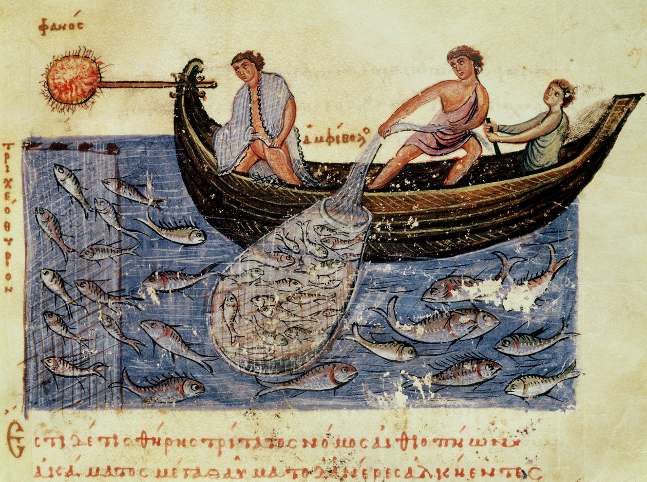 Fishing with a Net, illustration from the Halieutica by Oppian by Italian School