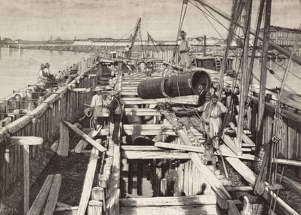 New Aqueduct in Venice, Laying the Channel in the Lagoon, Italy by Italian School