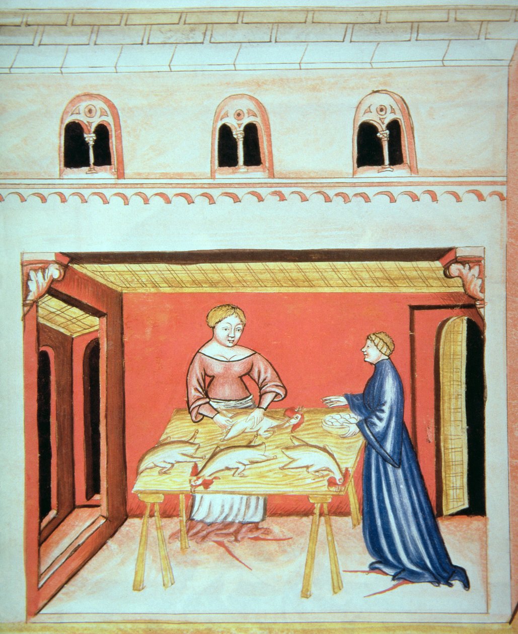 The butchers: Removing testicles, from Tacuinum Sanitatis by Italian School