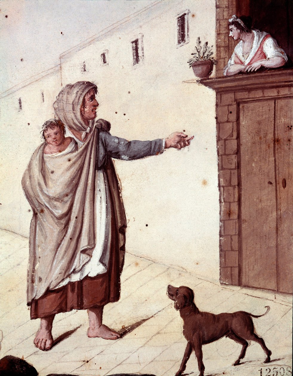 Old Neapolitan Trades: A Beggar and Her Child in the Streets of Naples by Italian School