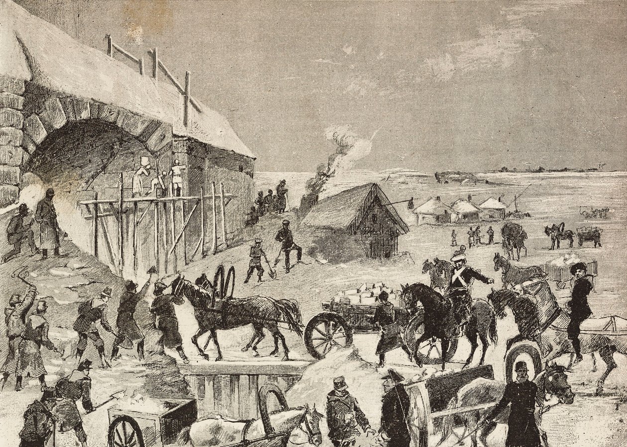One of fortresses under construction on Russia border, engraving from L