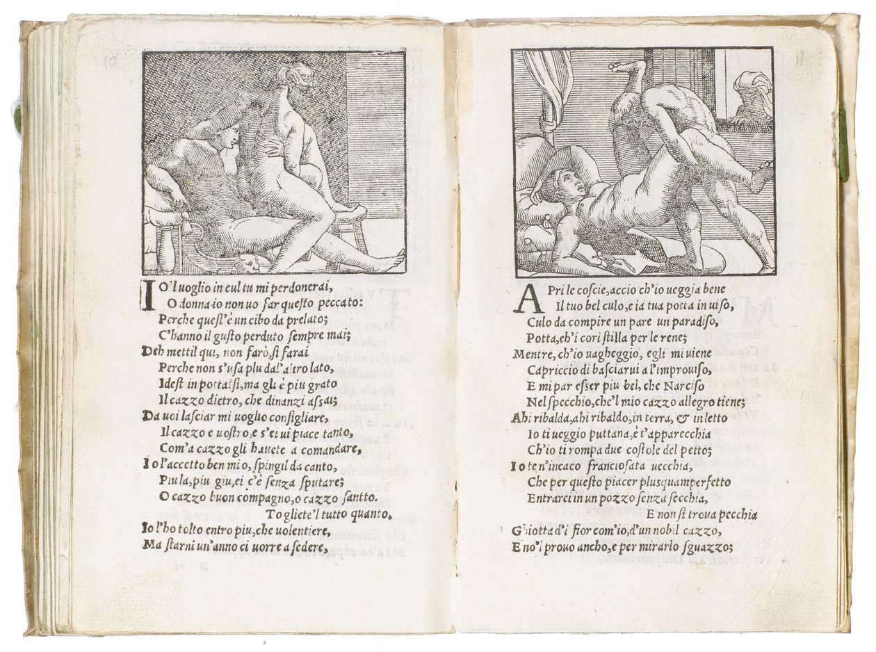 Page from "Sonetti Lussuriosi" by Pietro Aretino, illustrated by Giulio Romano and engraved by Marcantonio Raimondi, published Venice, c.1527 by Italian School