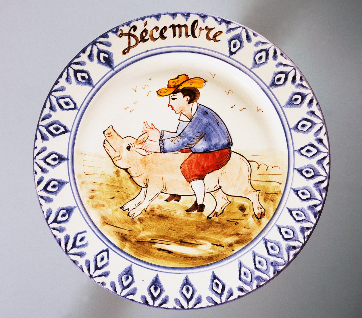 Plate Depicting Months, December, Earthenware, Nove di Bassano Manufacture, Veneto Region, Italy, 20th Century by Italian School