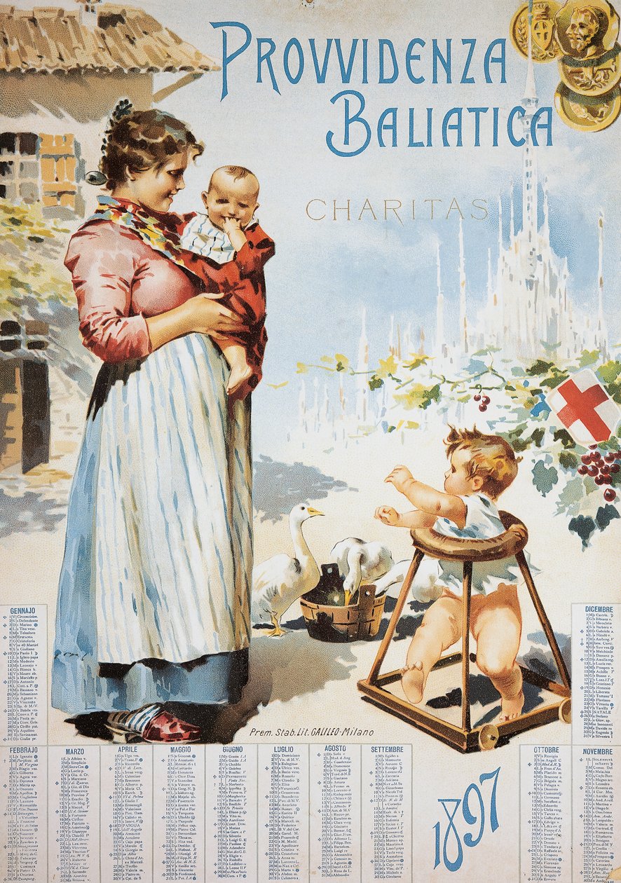 Assistance for nurses, Charitas, calendar by Italian School